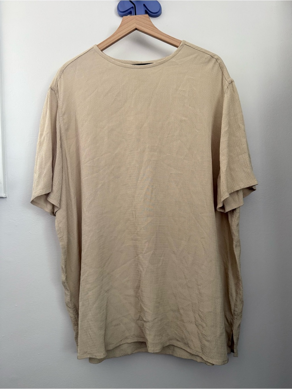Flax Large Rayon Short Sleeve Relaxed Oversized Tunic Tee Neutral Cream